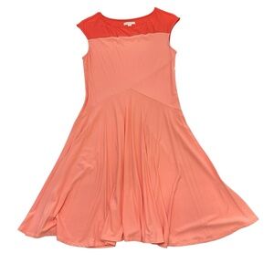 NWT New York & Company Stretch Peach Flowy Dress Cap Sleeves Sz Med Super Cute!